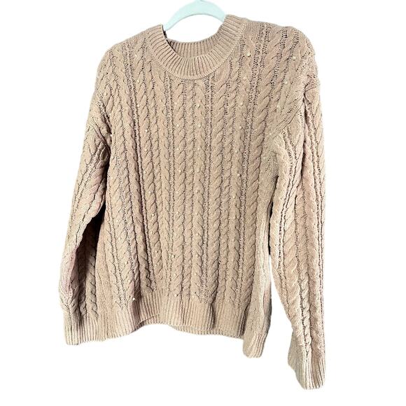 Cynthia Rowley Chunky Knit Pink Sweater with Pearls Pullover Girly Coquette Sz M - Picture 1 of 10